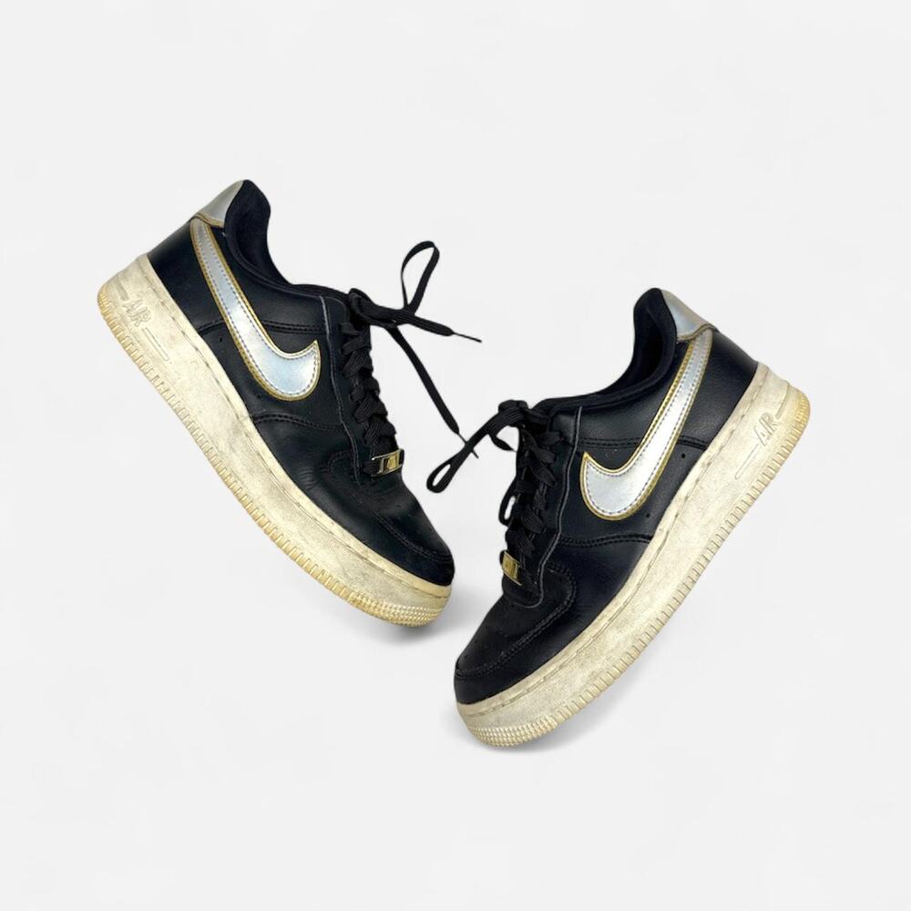 Nike air force 1 AF1 sneakers black silver gold leathery - size women’s 5.5